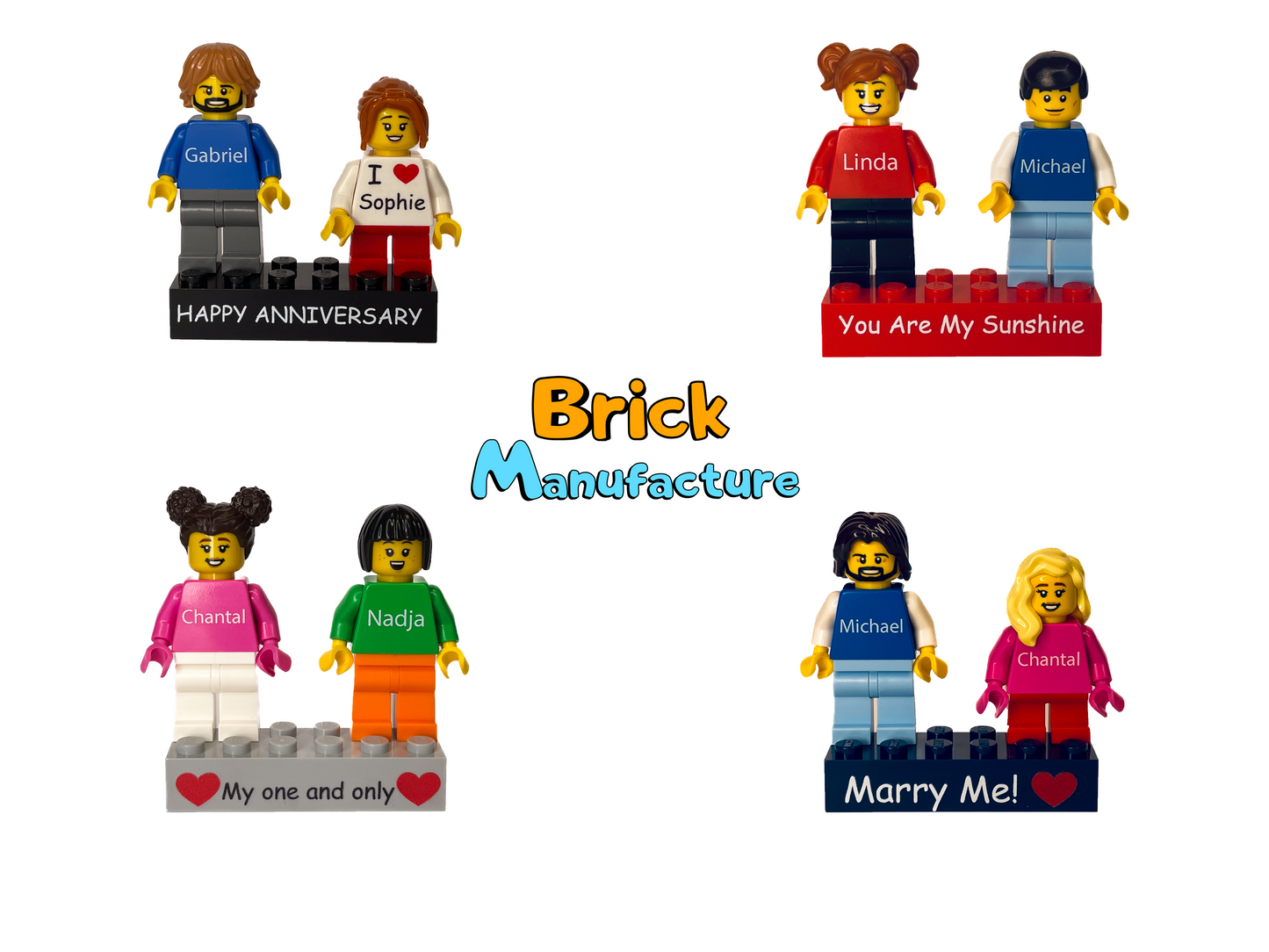 Zwei Personalisierte LEGO® Minifiguren auf einem individuellen Stein