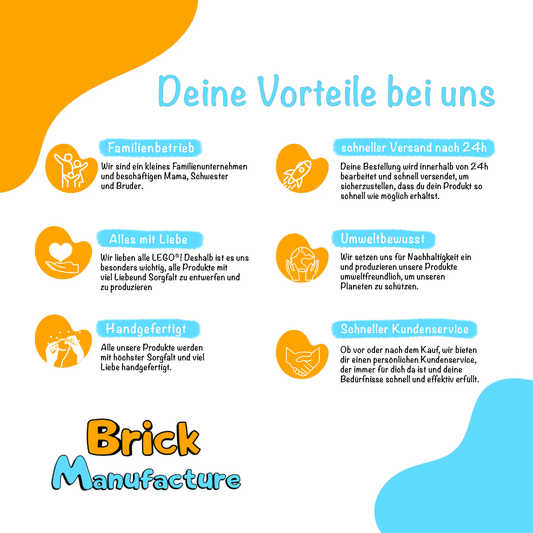 Zwei Personalisierte LEGO® Minifiguren auf einem individuellen Stein mit einer Geschenkbox und Grußkarte