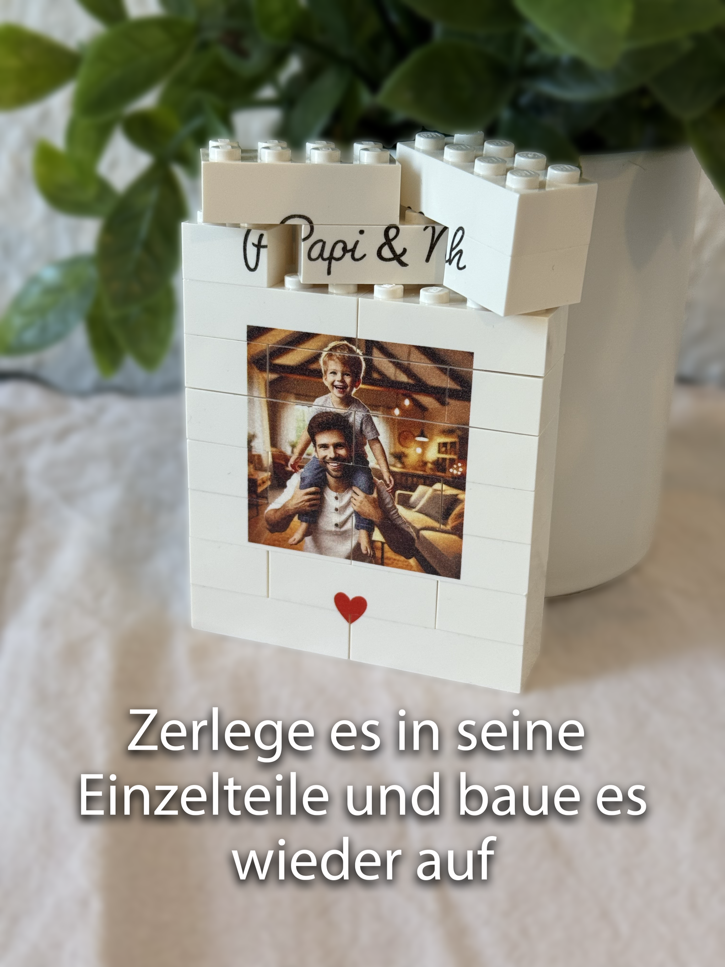 Großes Herz Fotoblock aus originalen LEGO® Steinen, Geschenk, Papa, Mama, Geburtstag, Jubiläum, Valentinstag