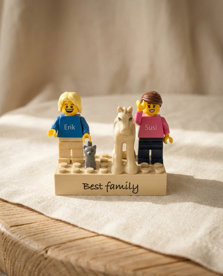 Personalisierte Minifigur mit Haustier auf Stein, Moments-Look