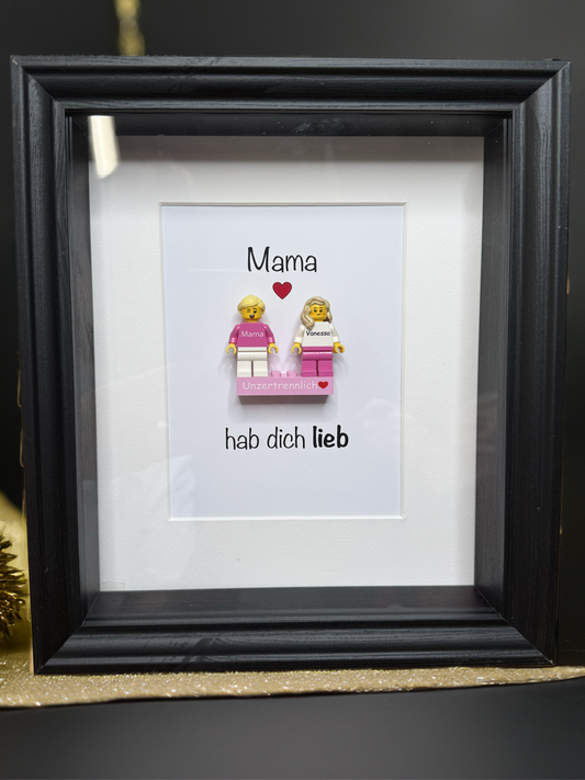 Bilderrahmen mit zwei personalisierten LEGO® Minifiguren auf einem personalisierten Stein - perfektes Muttertagsgeschenk