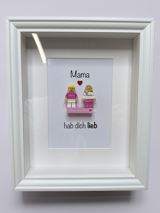 Bilderrahmen mit zwei personalisierten LEGO® Minifiguren auf einem personalisierten Stein - perfektes Muttertagsgeschenk
